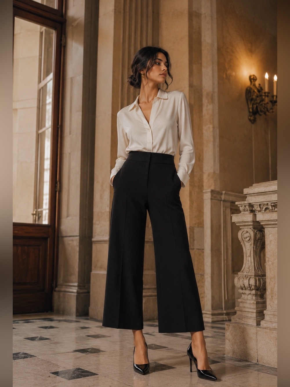 Club Monaco Wool Blend Wide-Leg Pants Black Size 6 minimalist Corporate Office